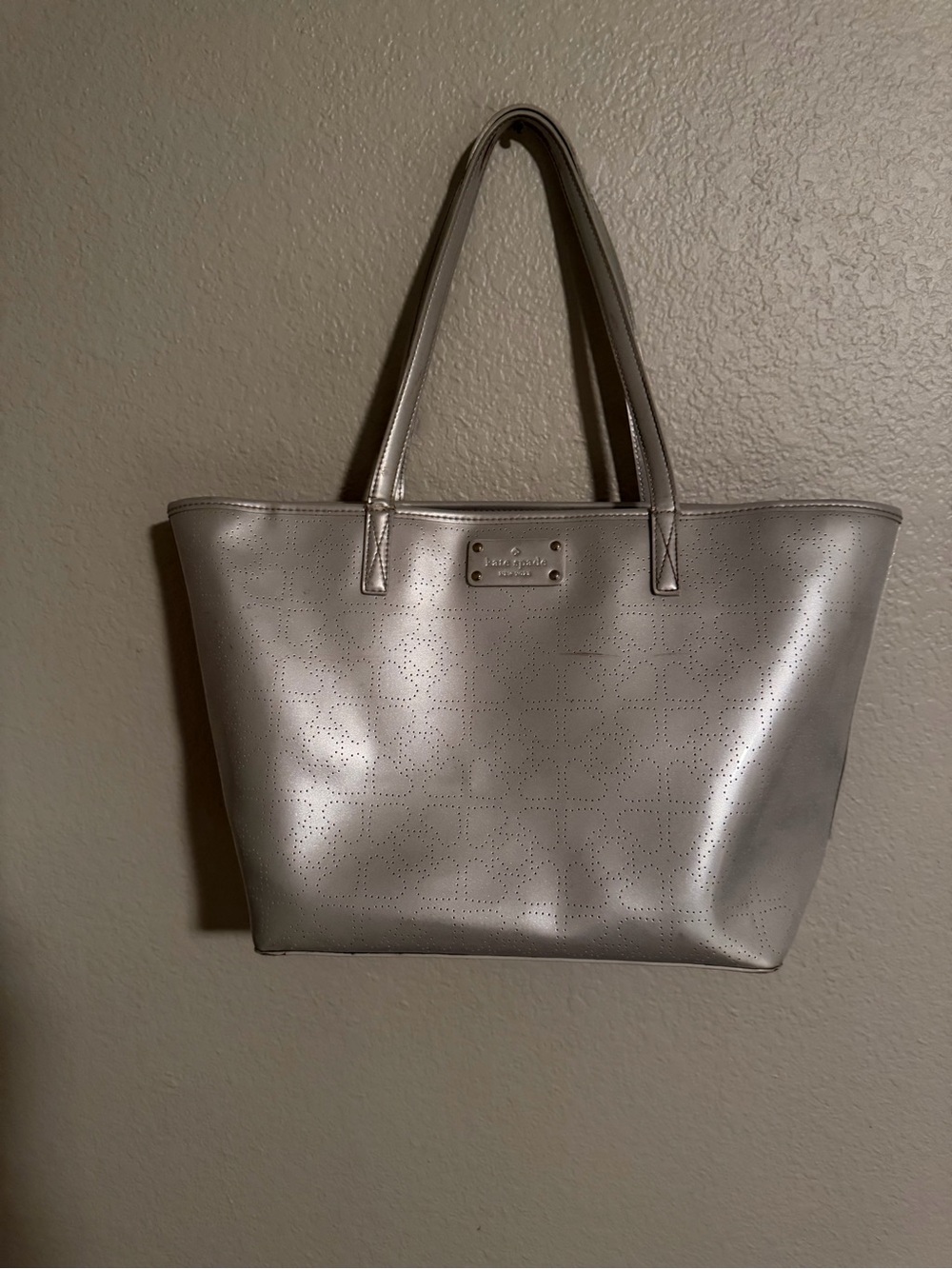 kate spade harmony Metallic Silver Perforated Leather Tote - Picture 3 of 13